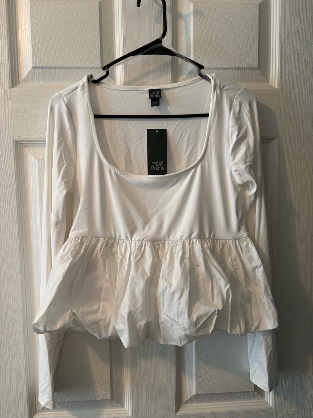 wild fable White Long-Sleeve Peplum Scoop Neck Top